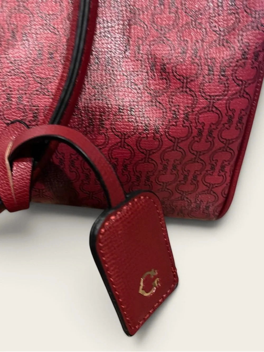 C. Wonder Red Leather Satchel with Cream Stripe